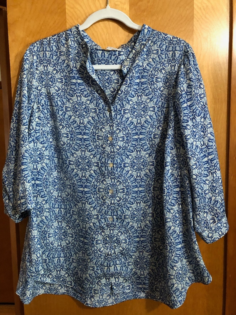 Rose and Olive 3/4 sleeve print blouse in 1X
